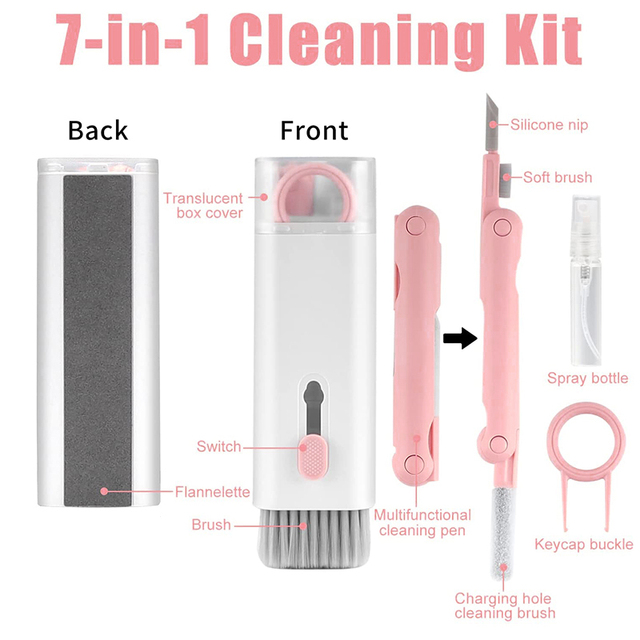 BlueWow 7-in-1 Computer Keyboard Cleaner Brush Kit Earphone Cleaning Pen For Headset Keyboard Cleaning Tools Cleaner Keycap Puller Kit